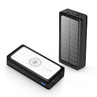 Power Bank Solar 30000 mAh 22,5 Вт с беспроводной зарядкой, солнечной панелью и фонариком Чёрный (код: PS-403)