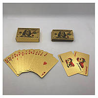 Водонепроникні пластикові гральні карти Poker Gold 100 доларів 54 шт. золоті