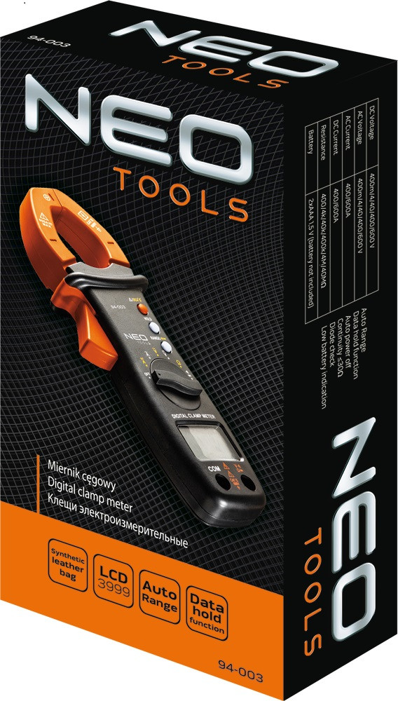 Кліщі електровимірювальні Neo Tools, 0-600В, діаметр дроту до 28мм, РК дисплей з підсвічуванням (94-003) - фото 3 - id-p2130466407