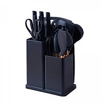 Набір силіконового приладдя для кухні з бамбуковою ручкою 19 предметів чорний