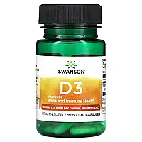 Витамин Д3 (Vitamin D3 Higher Potency) 1000 МЕ (25 мкг), Swanson, 30 капсул