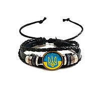 Патриотичный плетеный браслет из эко кожи с Гербом и флагом Украины Черный, мужской браслет на руку «H-s»