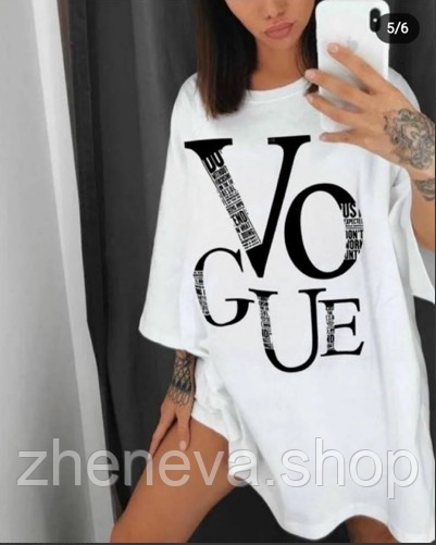Футболка літня жіноча з написом VOGUE, пряма, оверсайз 50-60, фото 1