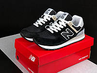 Женские черно-белые замшевые кроссовки с сеткой New Balance 574. Нью баланс 574