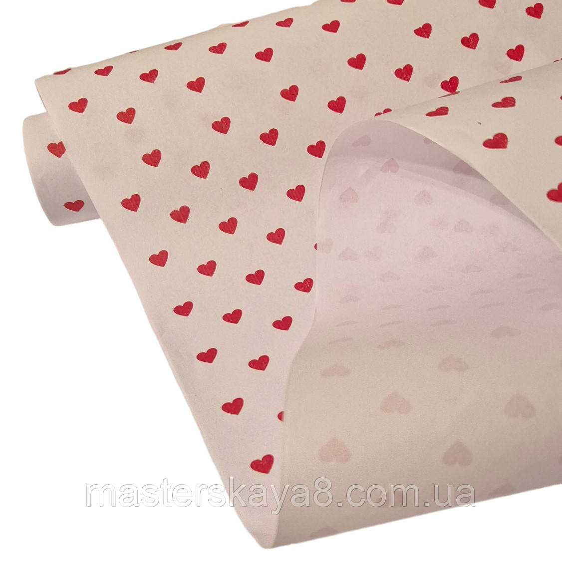 Бумага 10м рулон для упаковки (видео), цвет белый / красные сердечки - фото 2 - id-p665683791