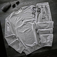 Мужской серый спортивный костюм Nike на двунитке весенний-осенний, Стильный серый костюм Найк Свитшот и Штаны