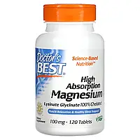 Магній хелатований, що легко засвоюється з мікроелементами 100 мг, Doctor's Best, 120 таблеток