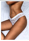 Жіночі мереживні трусики з бантиком на попі, білі сексуальні стрінги на високій посадці L, фото 3