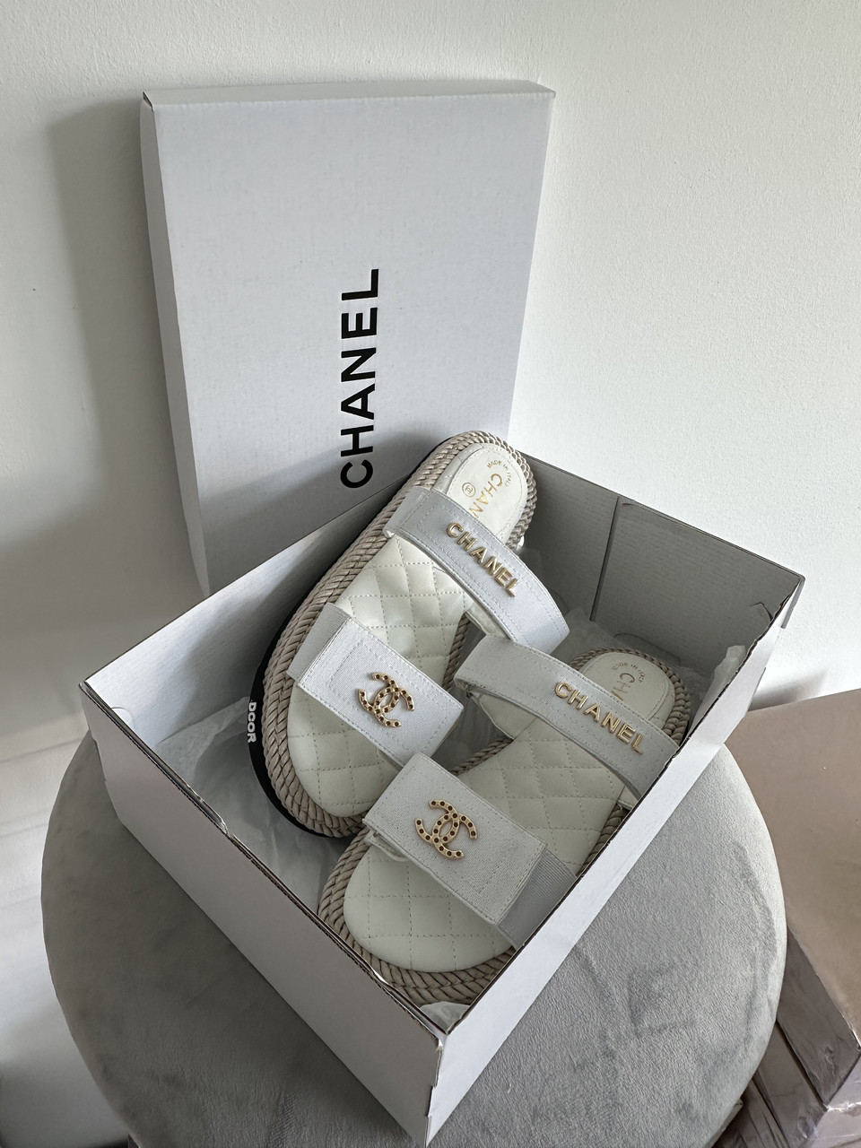 Chanel Slides White