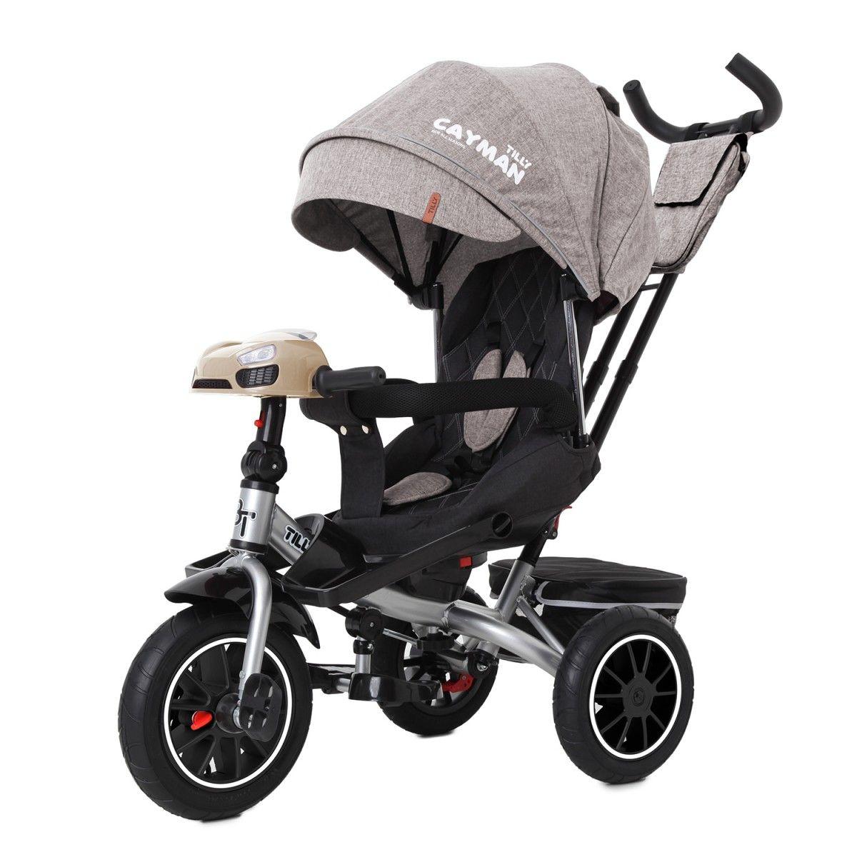 Велосипед триколісний MILLY CAYMAN T-381, з батьківською ручкою, з пультом і посиленою рамою, бежевий льон, фото 1