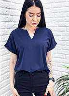Жіноча літня легка блузка з вирізом і короткими рукавами софт "Fly" Норма і батал