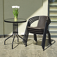 Набор садовой мебели со столом и тремя стульями из ротанга 4Points Bari-3 на дачу для сада для кафе Коричневый