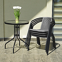 Комплект садовой мебели с круглым столом и четырьмя стульями 4Points Bari-4 на дачу для сада для кафе Серый DL
