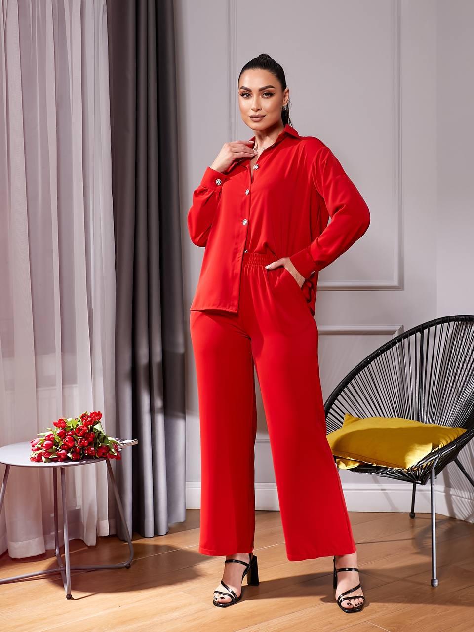 Брючний костюм, арт 345, червоный, фото 1