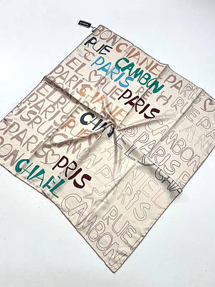 Шовкова брендова хустка Chanel 90*90 см бежева ручна обробка краю, фото 1