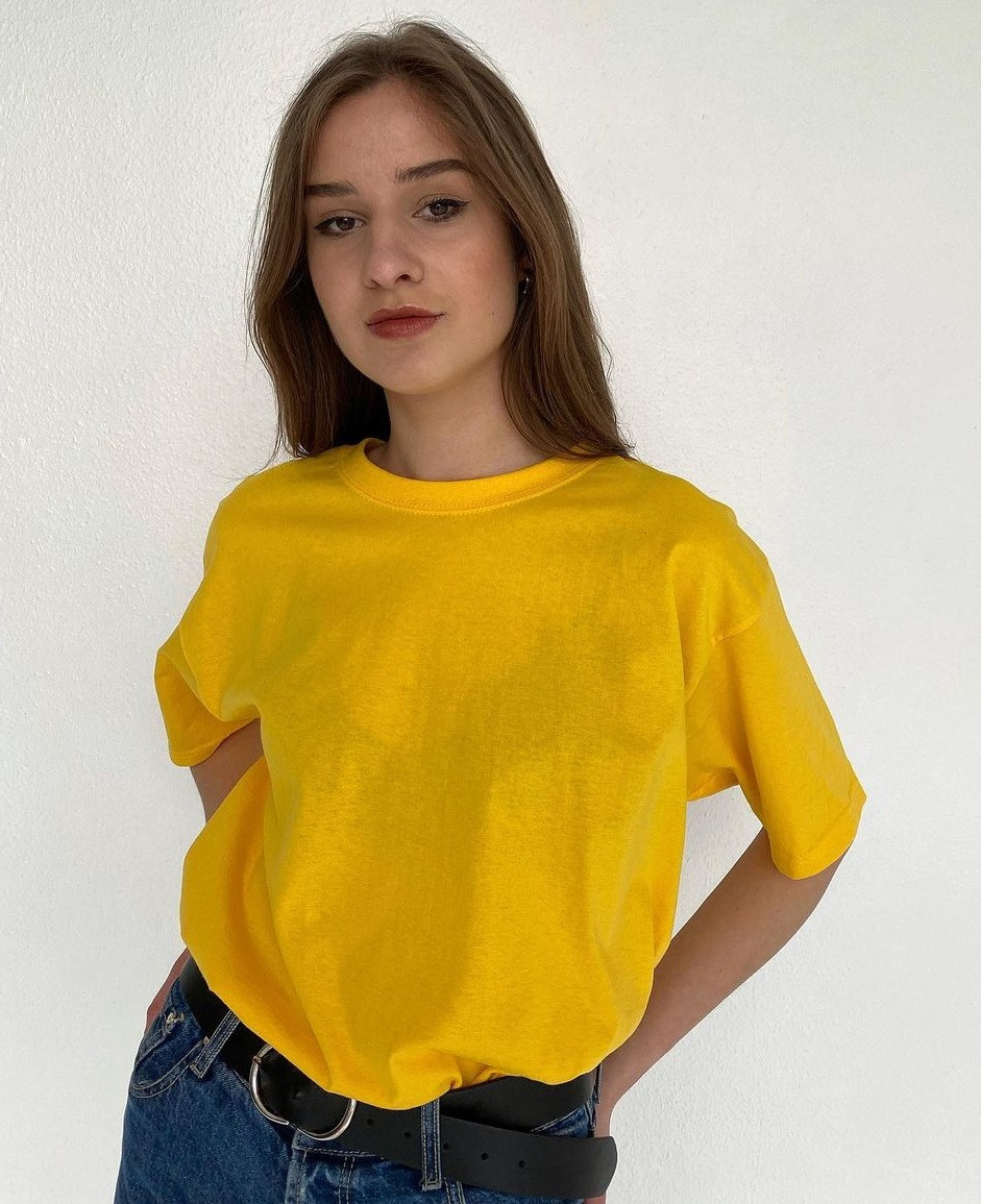 Сонячно жовта 💛Базова яскрава oversize однотонна бавовняна футболка — Fruit of the loom Valueweight