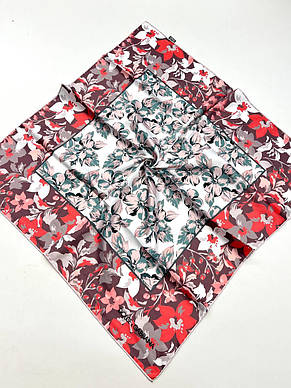 Шовкова брендова хустка Dolce Gabbana квіти 90*90 см червона ручна обробка краю, фото 1