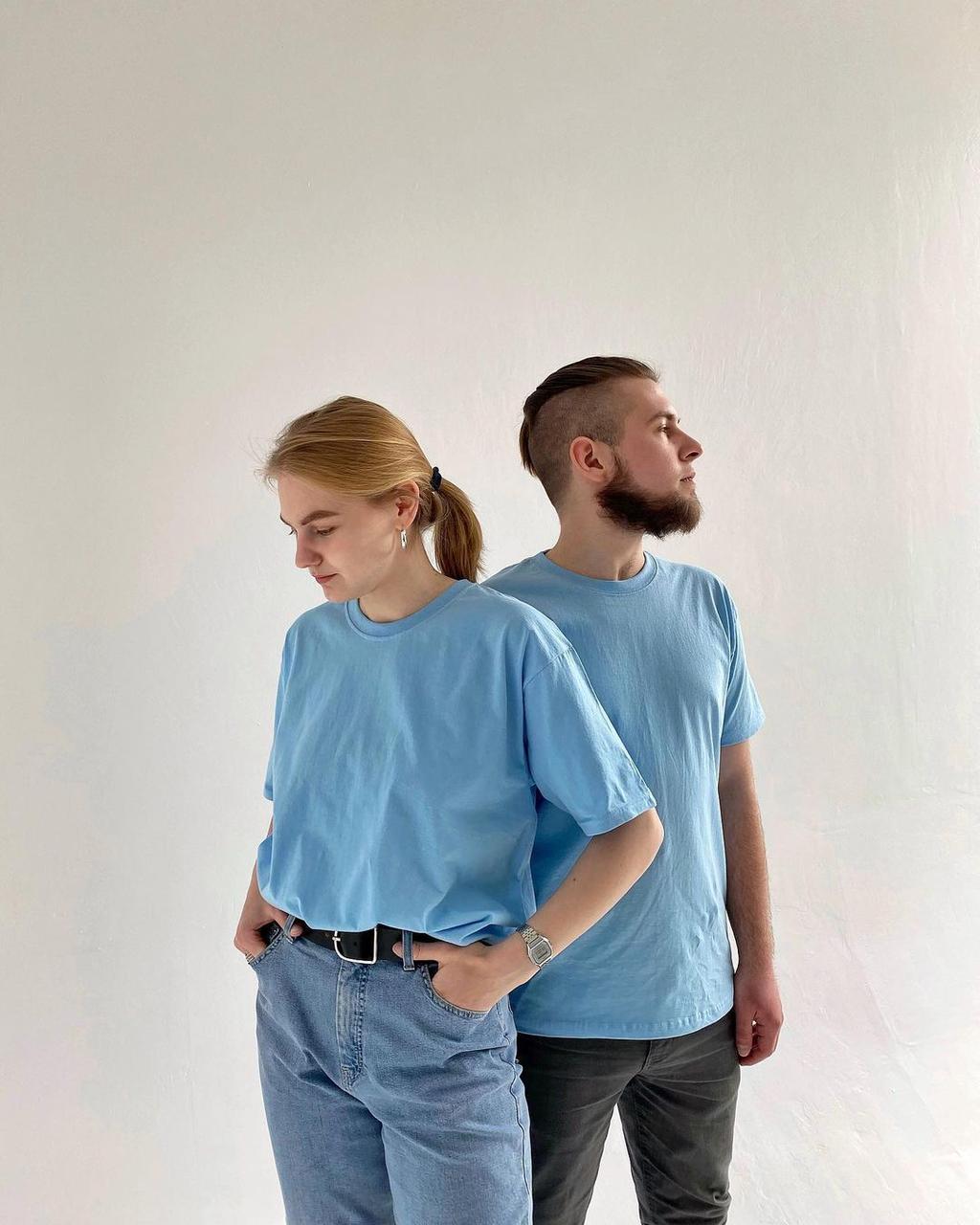 Небесно блакитна💙 футболка бавовняна oversize 33 кольори великого розміру Fruit of the loom Valuweight