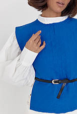 Блуза з об'ємними рукавами з накидкою та поясом ELISA — синій колір, L (є розміри), фото 2