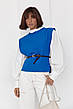 Блуза з об'ємними рукавами з накидкою та поясом ELISA — синій колір, L (є розміри), фото 3