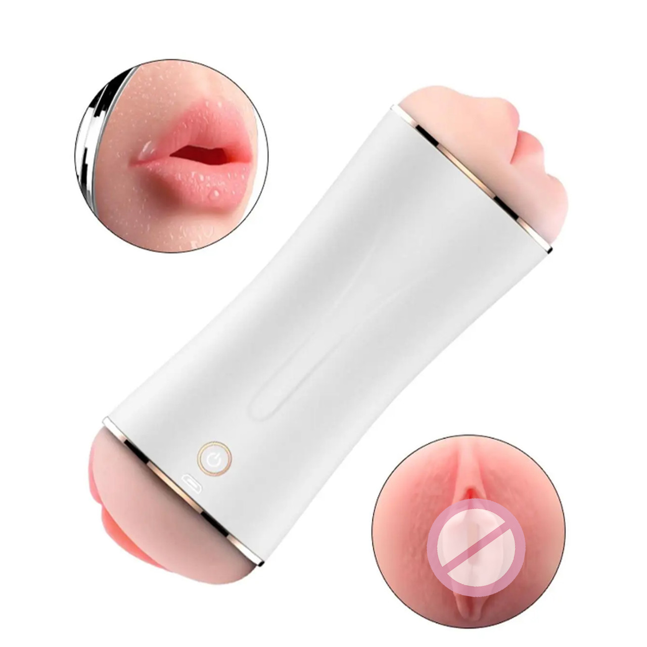 Мастурбатор двосторонній вагіна та ротик — Vibrating Masturbation Cup, USB, 10 Function + Interactive Function