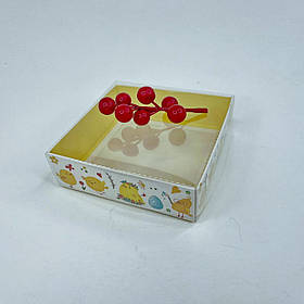 Коробка для пряника, 120*120*35 мм, з прозорою кришкою, "Великодні курчата"