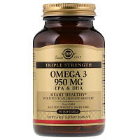 Жирные кислоты Solgar Омега-3, ЭПК и ДГК, Triple Strength, 950 мг, 50 желатиновых (SOL-02057) - Топ Продаж!