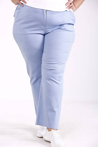 Зручні літні штани великих розмірів з льону блакитні, фото 2