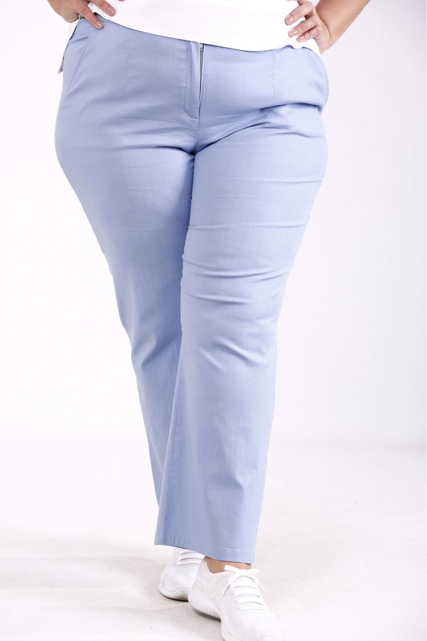 Зручні літні штани великих розмірів з льону блакитні