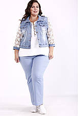 Зручні літні штани великих розмірів з льону блакитні, фото 2