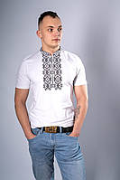 Украинская мужская вышитая футболка "Гетьман" белая с серым S