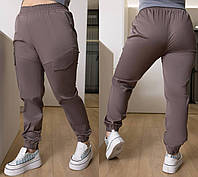 Женские стильные брюки котоновые джогеры с карманами по бокам, батал большие размеры