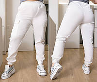 Женские стильные брюки котоновые джогеры с карманами по бокам, батал большие размеры