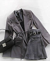 Женский деловой костюм двойка пиджак + юбка (черный, бежевый, графит) 42-44 46-48 размеры Графит, 42/44