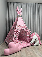 Вигвам Единорожки на розовом БОНБОН, Полный комплект, вигвам для девочки, детский вигвам, детская палатка