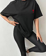Базовый повседневный женский костюм лосины + футболка (черный, графит, светло-серый) 42-44, 46-48 размеры