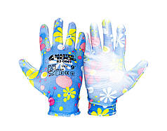 Рукавички безшовні трикотажні MASTERTOOL "Василек" з поліуретановим покриттям долоні 9" 17-20 г підвіс