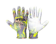 Рукавички безшовні трикотажні MASTERTOOL "Камуфляж" з поліуретановим покриттям долоні 10" 17-20 г підвіс