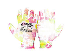 Рукавички безшовні трикотажні MASTERTOOL "Мальва" з поліуретановим покриттям долоні 9" 17-20 г підвіс 12 пар