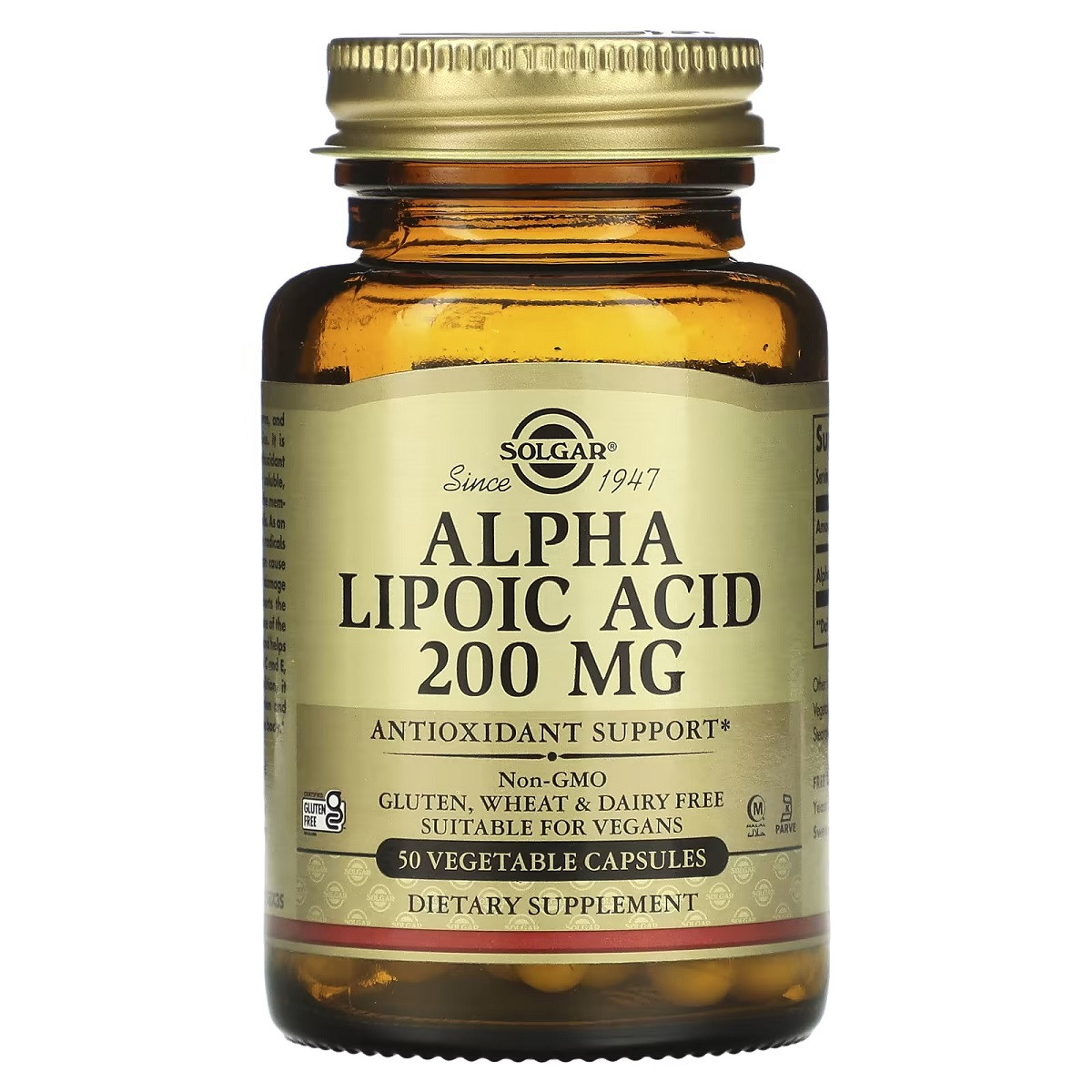 Альфа-ліпоєва кислота, 200 мг, Alpha Lipoic Acid, Solgar, 50 вегетаріанських капсул