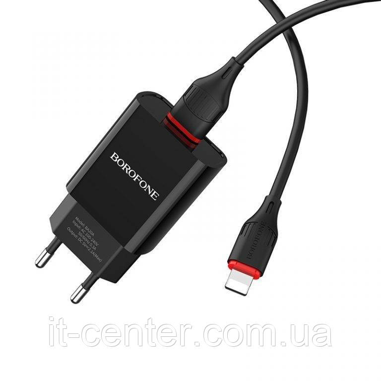 СЗУ блок Borofone BN1 (1USB/ 2.1A) + кабель iPhone чорний