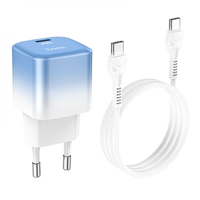 СЗУ блок Hoco C101A PD20W (1 Type-C) блакитний + кабель Type-C - Type-C, фото 3