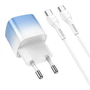 СЗУ блок Hoco C101A PD20W (1 Type-C) блакитний + кабель Type-C - Type-C, фото 2