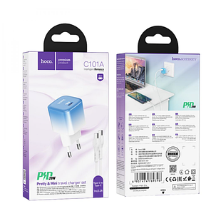 СЗУ блок Hoco C101A PD20W (1 Type-C) блакитний + кабель Type-C - Type-C, фото 1