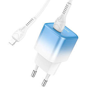 СЗУ блок Hoco C101A PD20W (1 Type-C) блакитний + кабель Type-C - iPhone