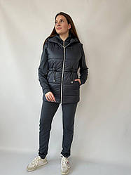 Жіночий весняний спортивний костюм трійка з жилеткою, кофта на блискавці і штани з кишенями, норма, напівбатал