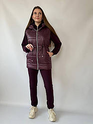 Жіночий весняний спортивний костюм трійка з жилеткою, кофта на блискавці і штани з кишенями, норма, напівбатал