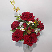 Штучні троянди червоні, гілка -букет, 46см. Як справжні.