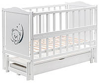 Кровать Babyroom Тедди T-03 фигурное быльце, маятник продольный, ящик, откидной бок белый