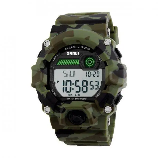 Мужские спортивные часы Skmei 1197 (Зеленый камуфляж), наручные часы мужские спортивные, электронные армейские - фото 1 - id-p2149172451